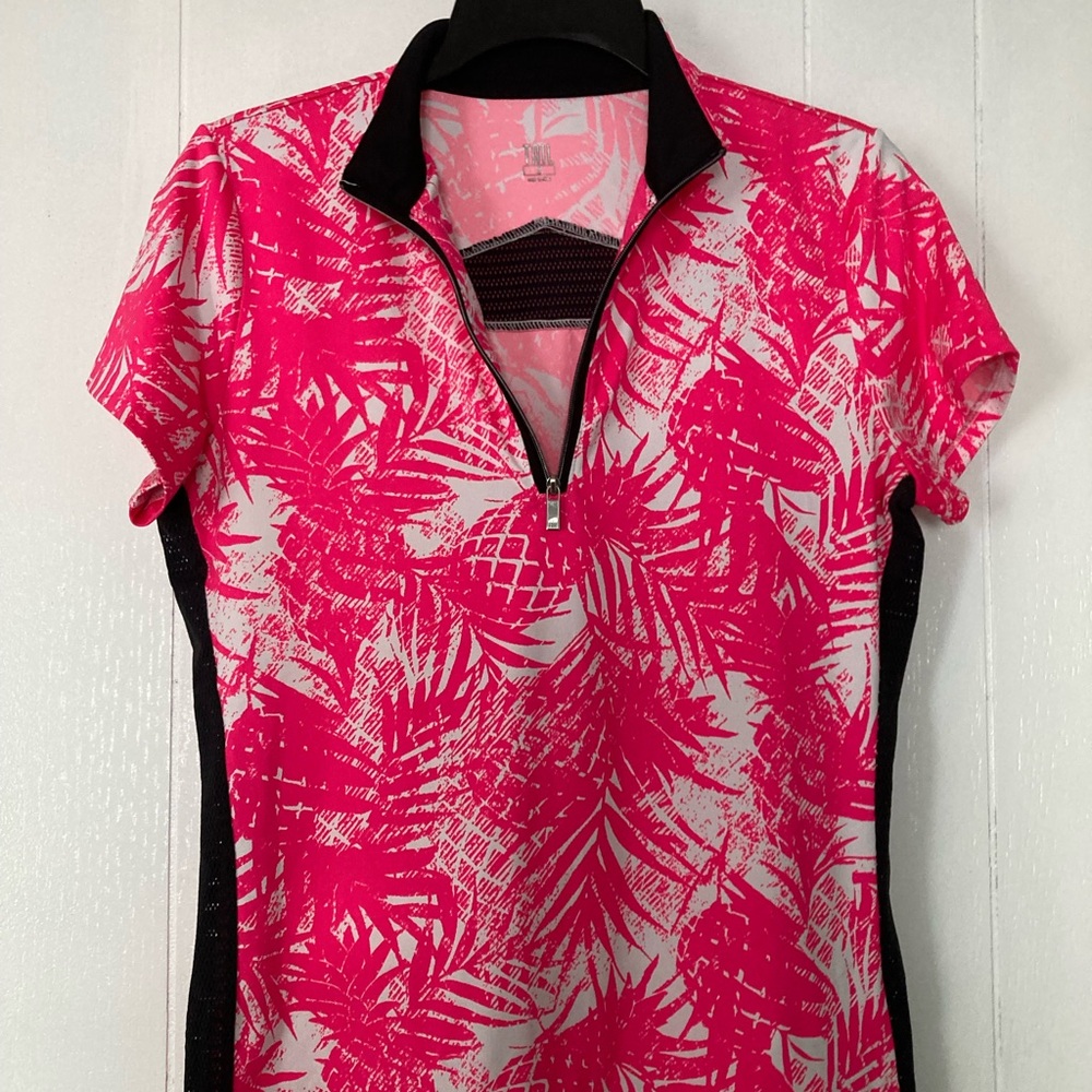 NWOT TAIL ladies golf shirt size small pink black and white